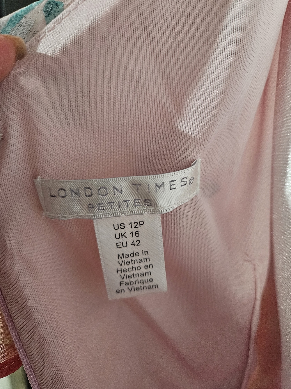 London Times Floral Ruffle Wrap High-Low Dress in Pink and Orange Size 12 Petite - Picture 5 of 8